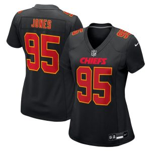 Women's Kansas City Chiefs #95 Chris Jones Carbon Black Fashion Game Jersey