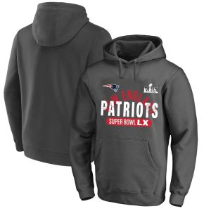 Men's New England Patriots  Charcoal Super Bowl LX Big & Tall Game Plan Hoodie