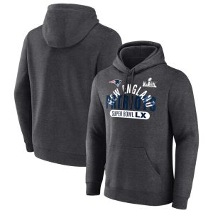 Men's New England Patriots Heather Charcoal Super Bowl LX Game Plan Hoodie