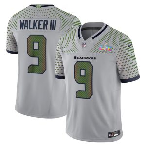 Youth Seattle Seahawks #9 Kenneth Walker III Gray Super Bowl LX Rivalries Collection Vapor F.U.S.E. Limited Stitched Jersey