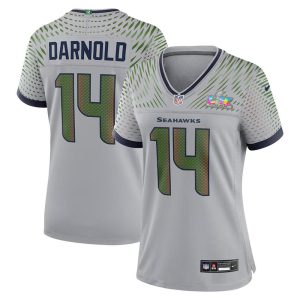 Women's Seattle Seahawks #14 Sam Darnold Gray Super Bowl LX Rivalries Collection Game Stitched Jersey