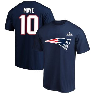 Men's New England Patriots #10 Drake Maye  Navy Super Bowl LX Patch Big & Tall Name & Number T-Shirt