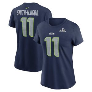 Women's Seattle Seahawks #11 Jaxon Smith-Njigba  College Navy Super Bowl LX Patch Name & Number T-Shirt